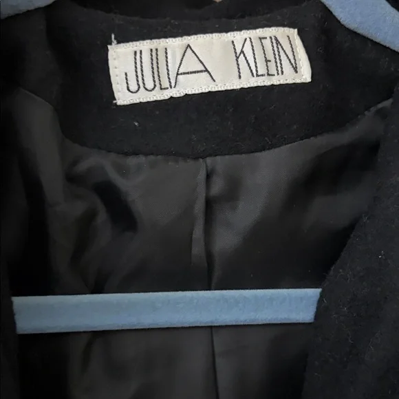 Vintage JULIA KLIEN Black Wool Fox Fur-Trimmed Hood Women's Coat - Picture 2 of 6